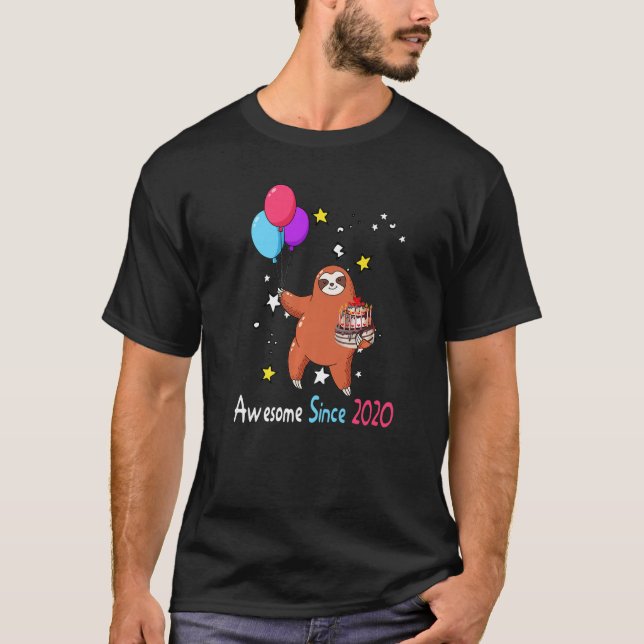 T-shirt 3ème anniversaire fille Sloth Awesome depuis 2020  (Devant)