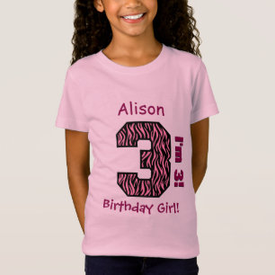 T-Shirt 3ème Le zèbre de rose de fille d'anniversaire