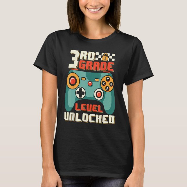 T-shirt 3rd Grade Level Unlocked Video Game Back To School (Devant)