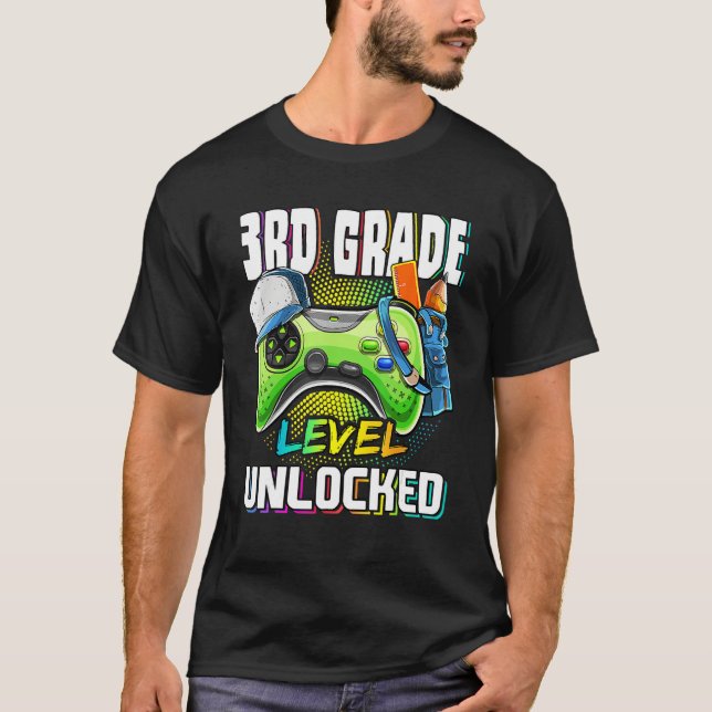 T-shirt 3rd Grade Level Unlocked Video Game Back To School (Devant)