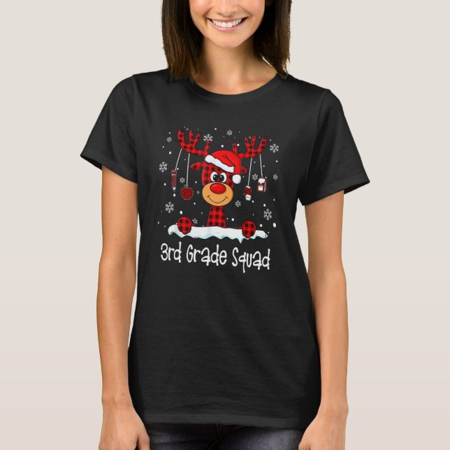 T-shirt 3rd Grade Squad Plaid Reindeer Santa Hat Teacher C (Devant)