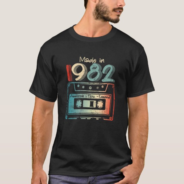 T-shirt 40 Anniversaire Fabriqué En 1982 Bande De Cassette (Devant)