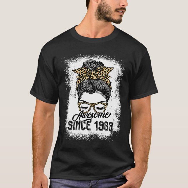 T-shirt 40 ans Awesome 1983 Messy Bun Leopard 40th Bi (Devant)