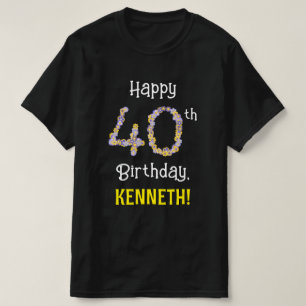 T-shirt 40e anniversaire : Fleurs florales Numéro "40" + N