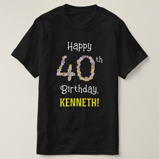 T-shirt 40e anniversaire : Fleurs florales Numéro "40" + N (Design devant)