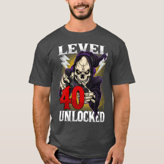 T-shirt 40e Anniversaire Gamer Skeleton Niveau 40 Gam déve