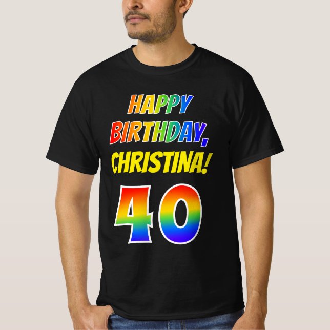 T-shirt 40e anniversaire — Gras, Amusant, Arc-en-ciel 40,  (Devant)
