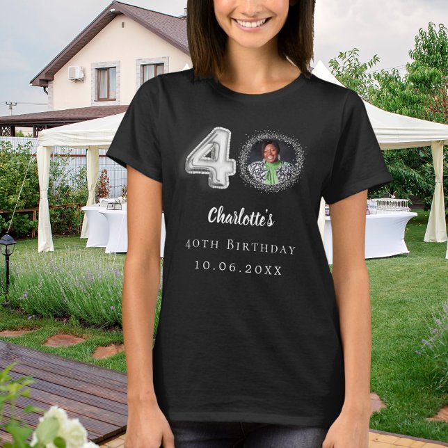 T-shirt 40e anniversaire noir argent photo (Créateur téléchargé)