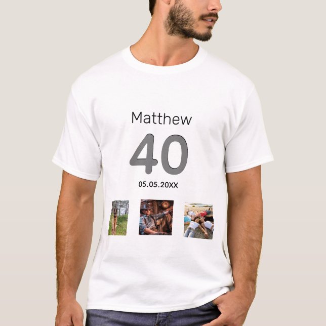 T-shirt 40e anniversaire photo personnalisée monogramme me (Devant)