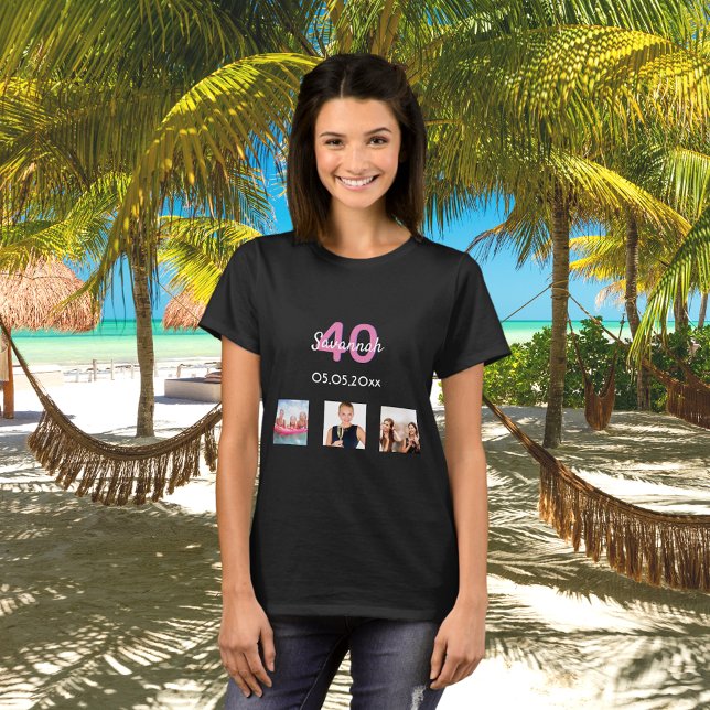 T-shirt 40e anniversaire sur mesure photo rose monogramme  (Créateur téléchargé)