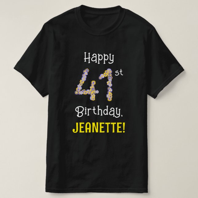 T-shirt 41e anniversaire : Fleurs florales Numéro "41" + N (Design devant)