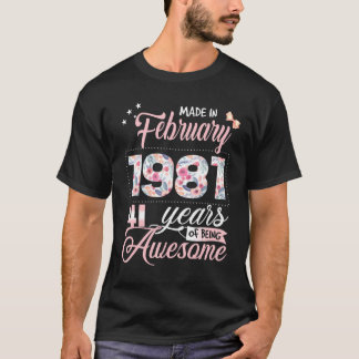 T-shirt 41E Anniversaire Floral Pour Femmes Nées En Févrie