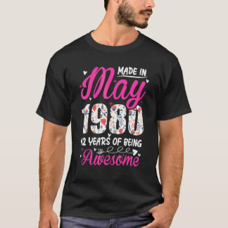 T-shirt 42e anniversaire stupéfiant depuis mai 1980 Floral