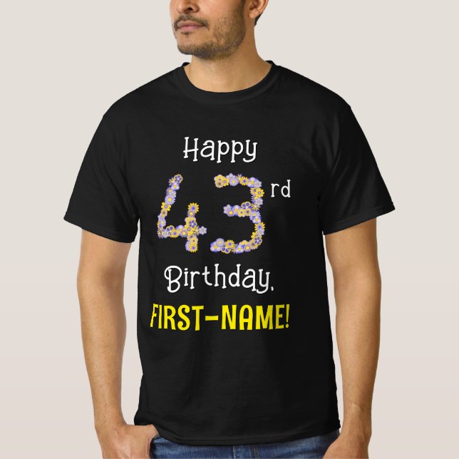 T-shirt 43e anniversaire : Fleurs florales Numéro "43" + N (Devant)