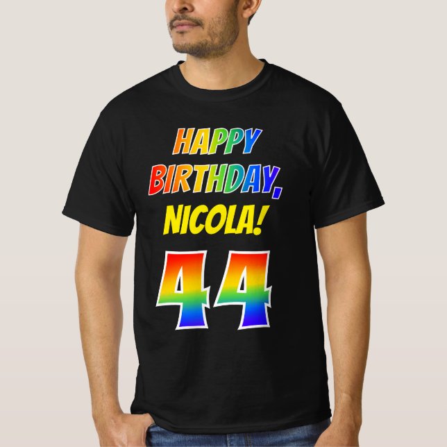 T-shirt 44e anniversaire — Bold, Fun, Rainbow 44, Nom pers (Devant)