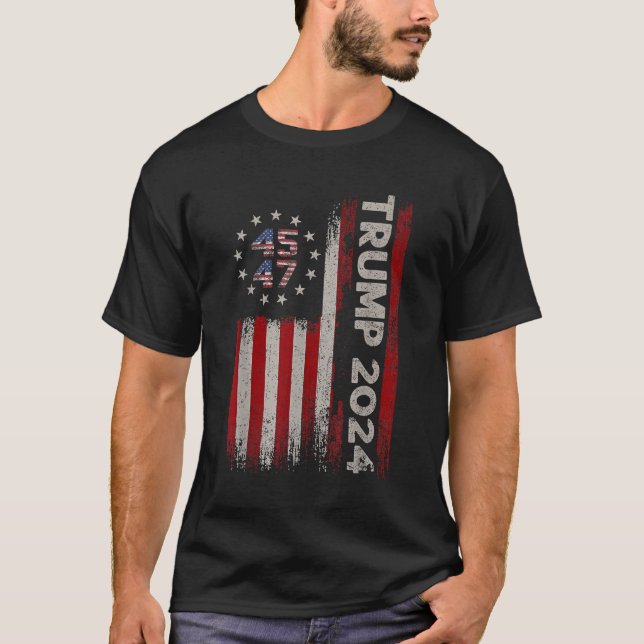 T-shirt 45 47 Trump 2024 - Drapeau américain (Devant)
