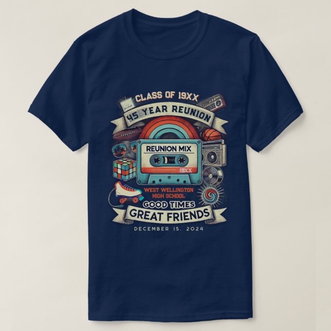T-shirt 45e Réunion Rétro 80s Pop Culture Classe de [Année (Design devant)