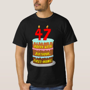 T-shirt 47e anniversaire — Fun Cake & Candles, avec nom pe
