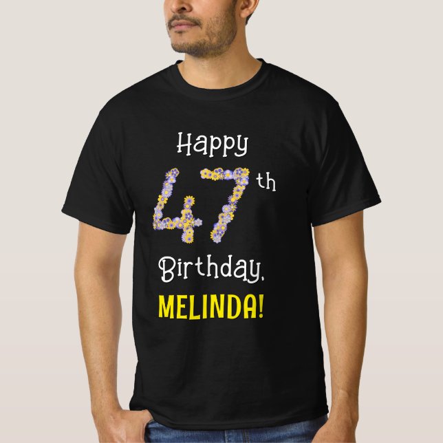 T-shirt 47ème anniversaire : Fleurs florales Numéro "47" + (Devant)
