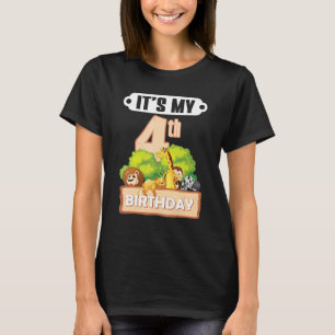 T-shirt 4 Ans 4ème Anniversaire Zoo Animal C'est My 4th Bi