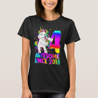 T-shirt 4 Ans Unicorne Flossant 4e Anniversaire Girl Uni