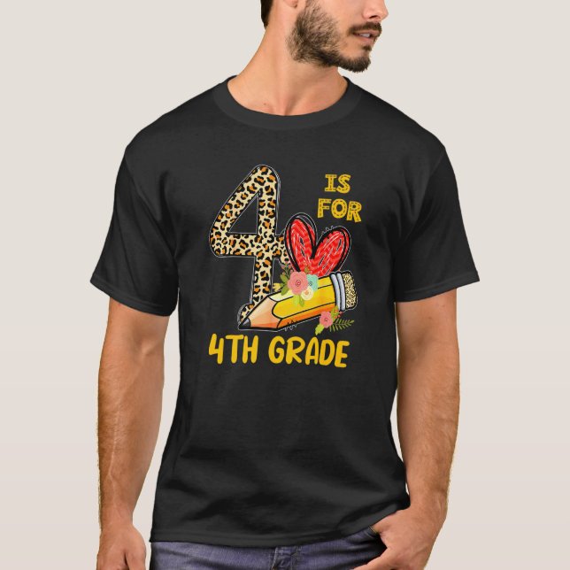 T-shirt 4 Est Pour Enseignant De 4E Année Leopard Premier  (Devant)