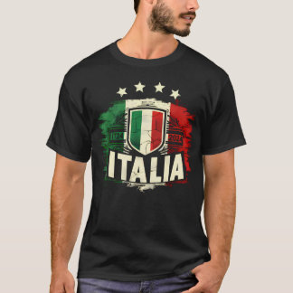 T-shirt 4 étoiles Italia avec drapeau italien rétro en dét