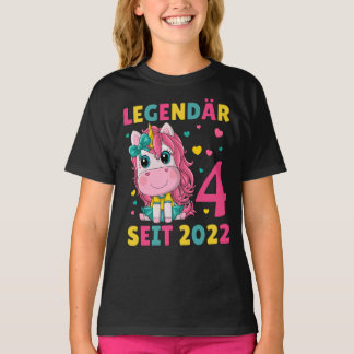 T-shirt 4. Geburtstag Mädchen Einhorn Legendär Seit 2022