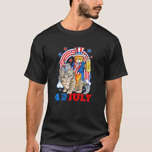 T-shirt 4 H Du Juillet Fête De L'Indépendance Du Chat Patr (Devant)