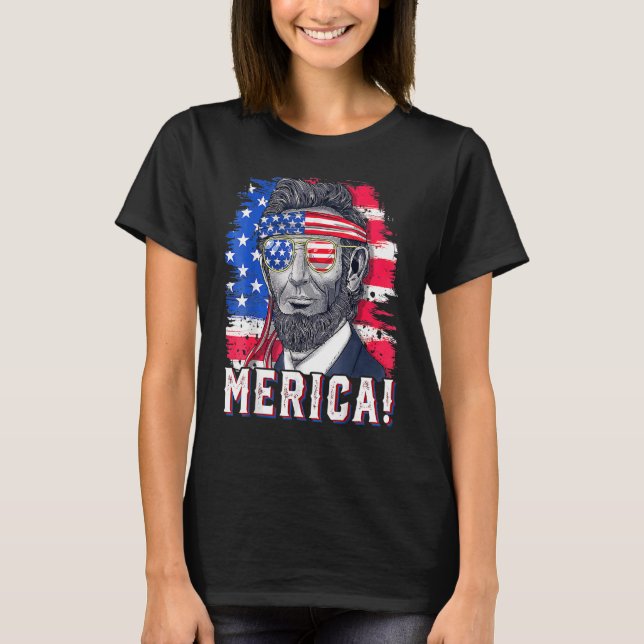 T-shirt 4 juillet Abraham Lincoln Lunettes de soleil Ameri (Devant)