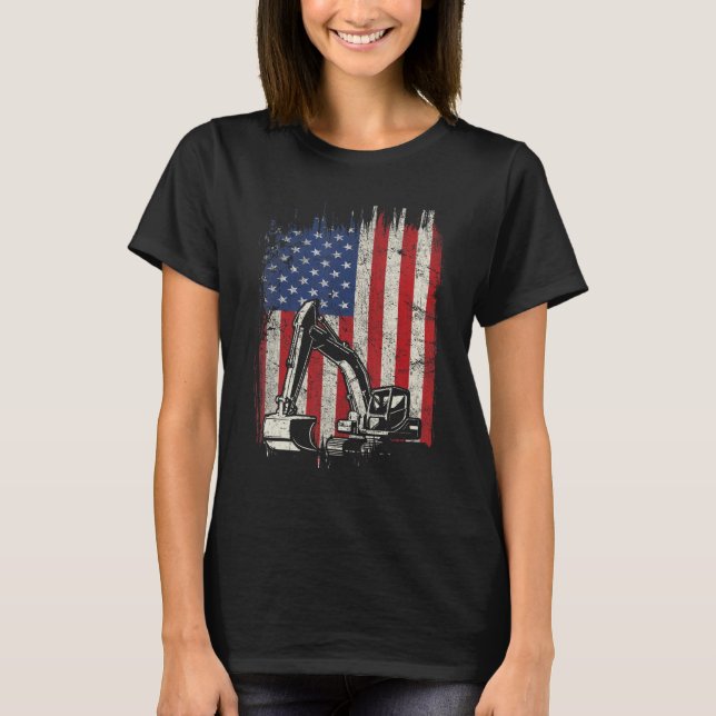 T-shirt 4 juillet American Flag Construction Backhoe Exc (Devant)