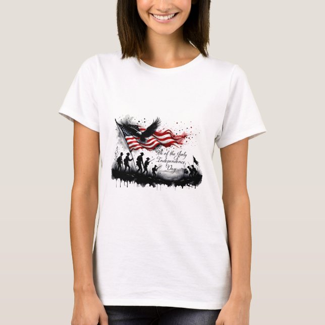 T-shirt 4 juillet art patriotique avec drapeau et soldats (Devant)