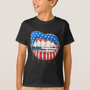 T-shirt 4 juillet Bite Le Drapeau Américain Des Lèvres À B