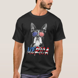 T-shirt 4 juillet Boston Terrier Merica Drapeau américain 