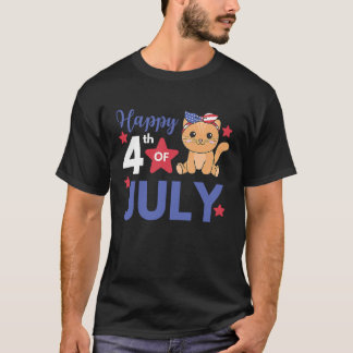 T-shirt 4 juillet chat américain pour enfants mignon chat 