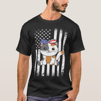 T-shirt 4 juillet chat américain pour enfants mignon chat 
