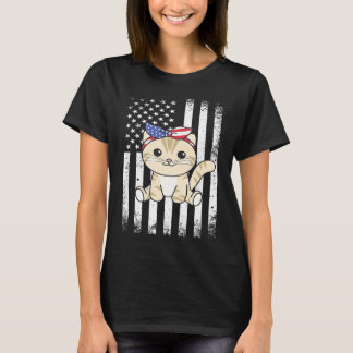 T-shirt 4 juillet chat américain pour enfants mignon chat 
