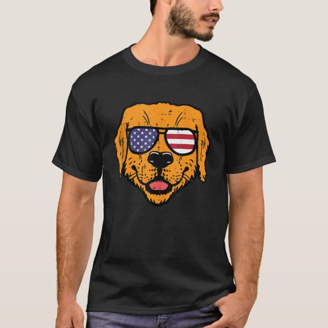 T-shirt 4 juillet Chien Golden Retriever Patriotique Homme (Devant)