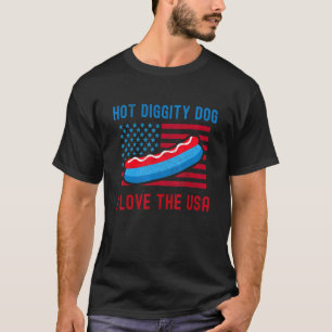 T-shirt 4 juillet Chien Hot Diggity J'Aime Les États-Unis 