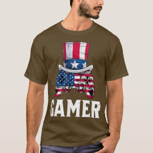 T-shirt 4 juillet contrôleur de jeu vidéo Gamer USA Drapea