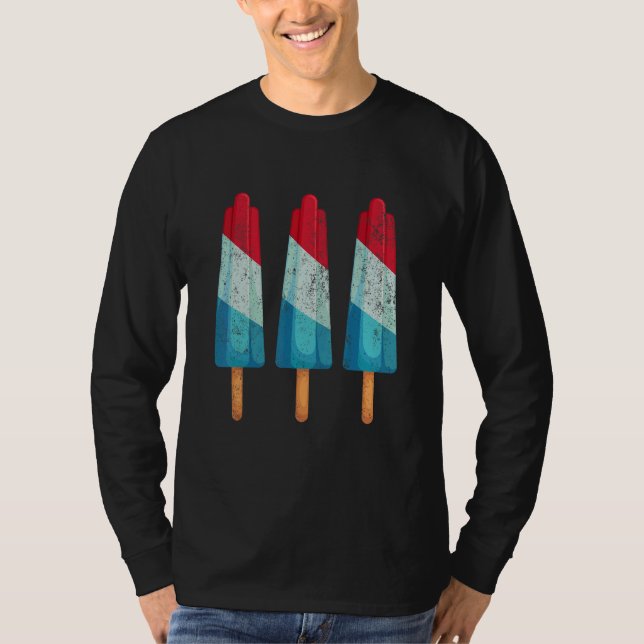 T-shirt 4 juillet Crème glacée Popsicle Rouge Blanc Bleu A (Devant)