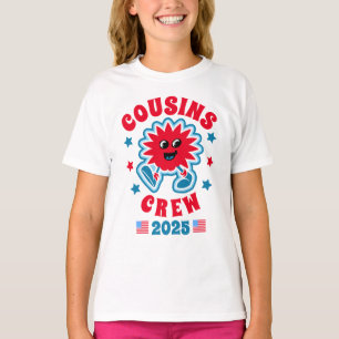 T-shirt 4 juillet d'équipage de cousins blancs et bleus ro