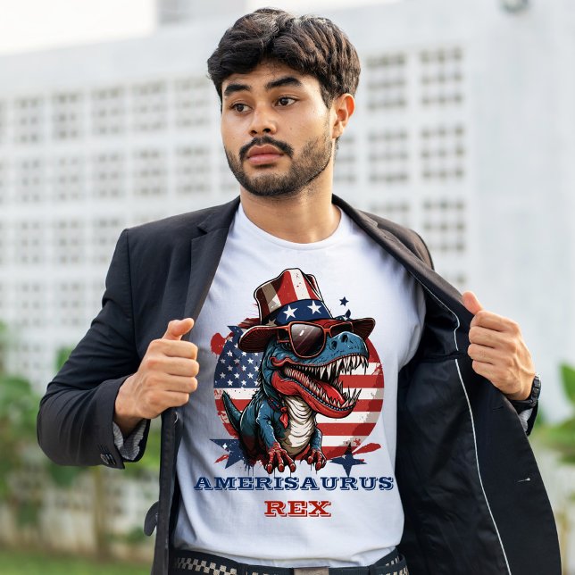 T-shirt 4 juillet Dinosaur heureux avec casquette et lunet (Créateur téléchargé)