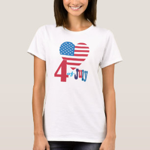 T-shirt 4 juillet drapeau américain de coeur de drapeau