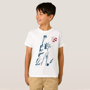 T-shirt 4 juillet drapeau des USA de coeur de statue de