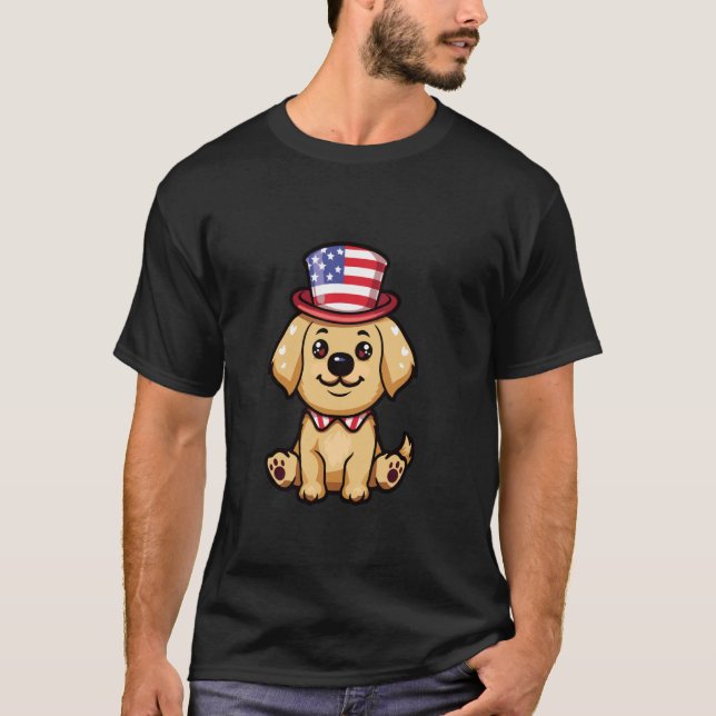 T-shirt 4 juillet Drapeau du chien Golden Retriever (Devant)