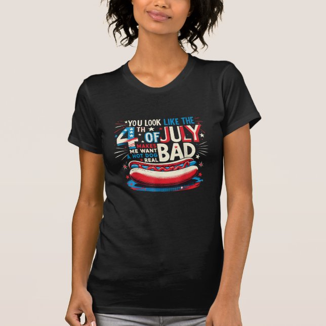 T-shirt 4 juillet Drôle Amoureux des chiens chaud BBQ USA  (Devant)