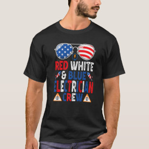 T-shirt 4 juillet équipage rouge blanc et bleu électricien