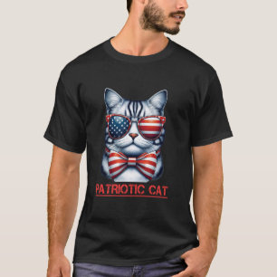 T-shirt 4 juillet États-Unis Chat Étoiles Rayures Patrioti