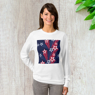 T-shirt 4 juillet Étoiles Femme Longue Manche